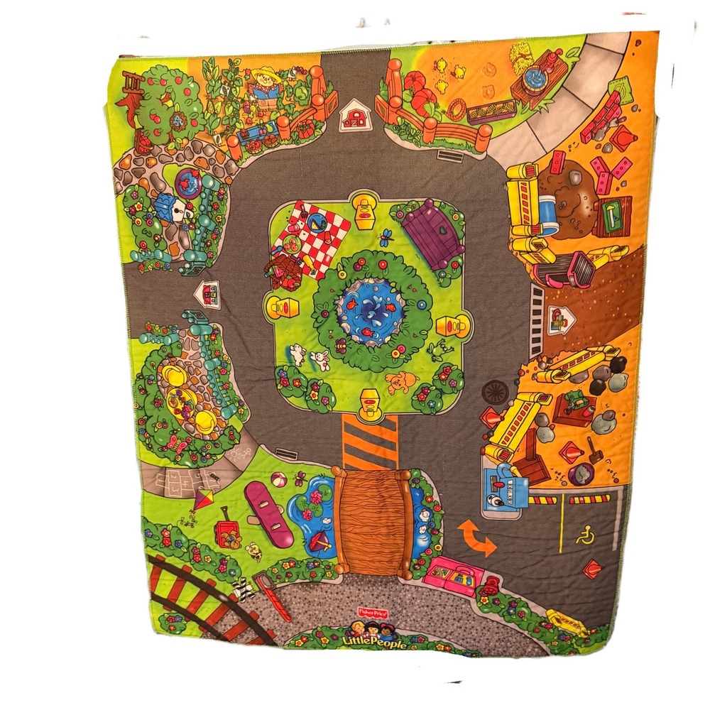 Fisher Price Little People Town Road Play Mat Fabric Map 2002 B3281 Vintage Toy